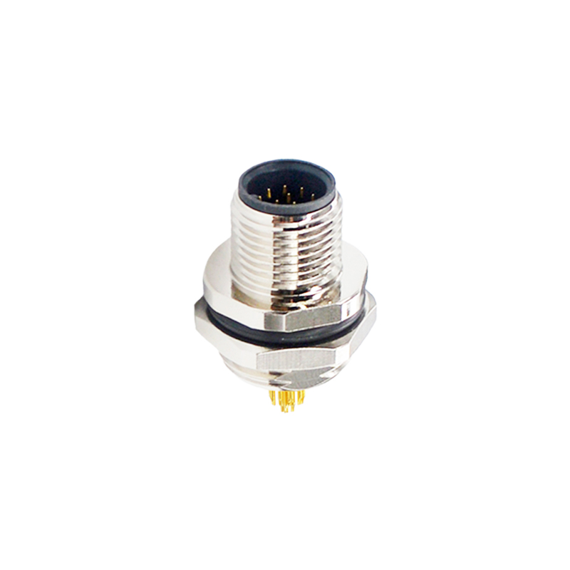 M12 8pins A code male straight rear panel mount connector M16 thread,unshielded,solder,brass with nickel plated shell